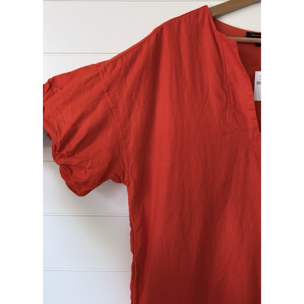Banana Republic Colette Linen Dress Oversized Lined Red/Orange Puff Sleeve S - Picture 5 of 16